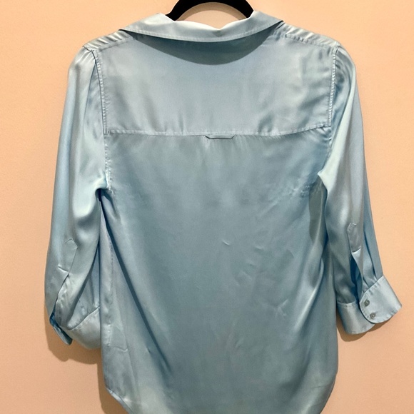 L'Agence Dani Silk Satin 3/4-Sleeve Button-Down Blouse Light Aqua XSmall - Picture 9 of 14